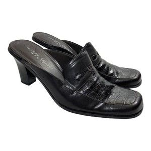 Andrew Geller Mules Magic Women's 8.5M Tessa Black Croco Embossed Stacked Heel